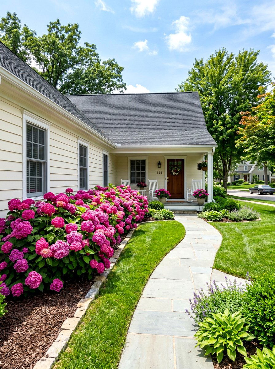 Pink hydrangea front yard - 30 hydrangea border ideas