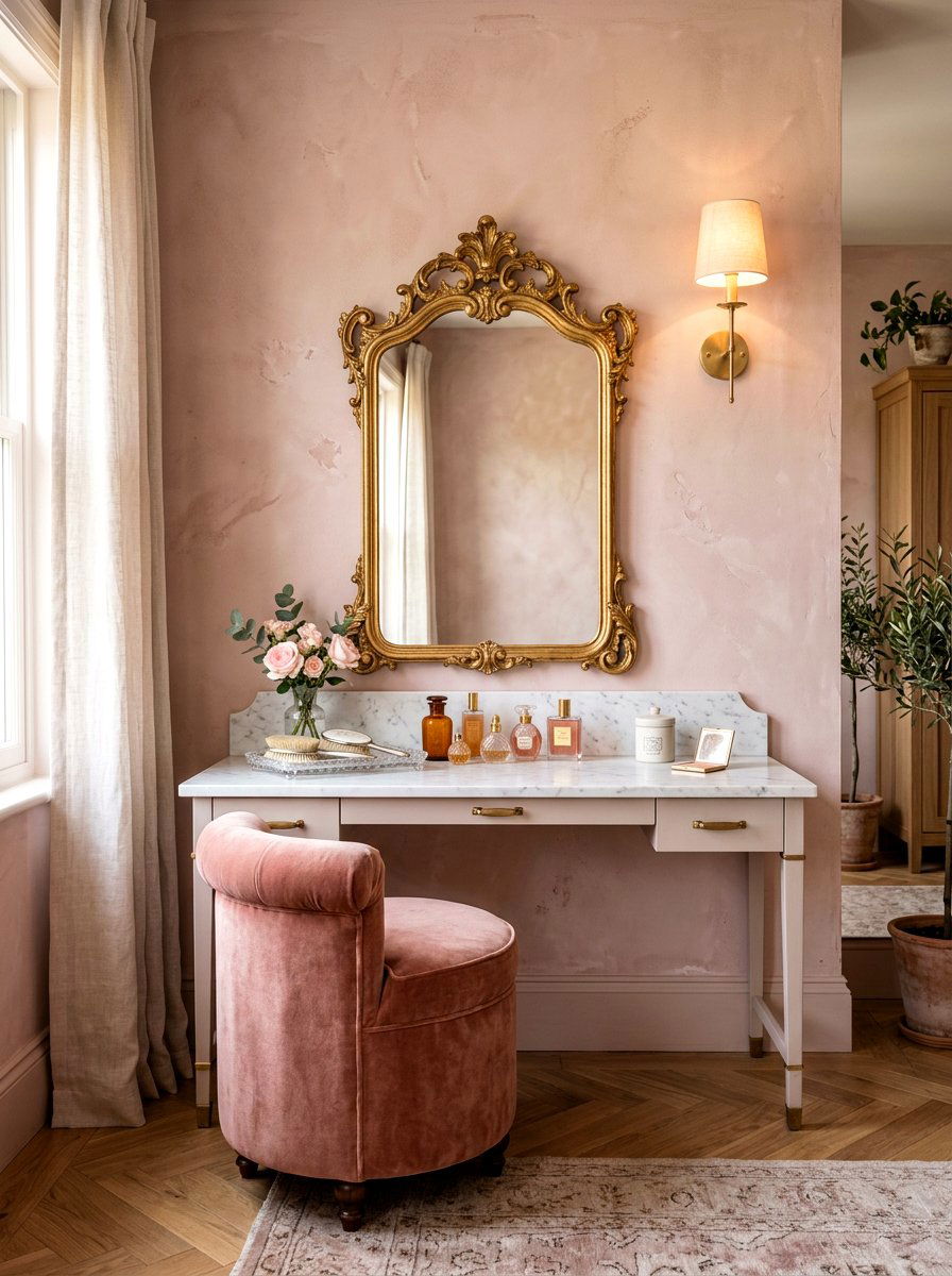 Pink limewash vanity - 30 limewash wall ideas