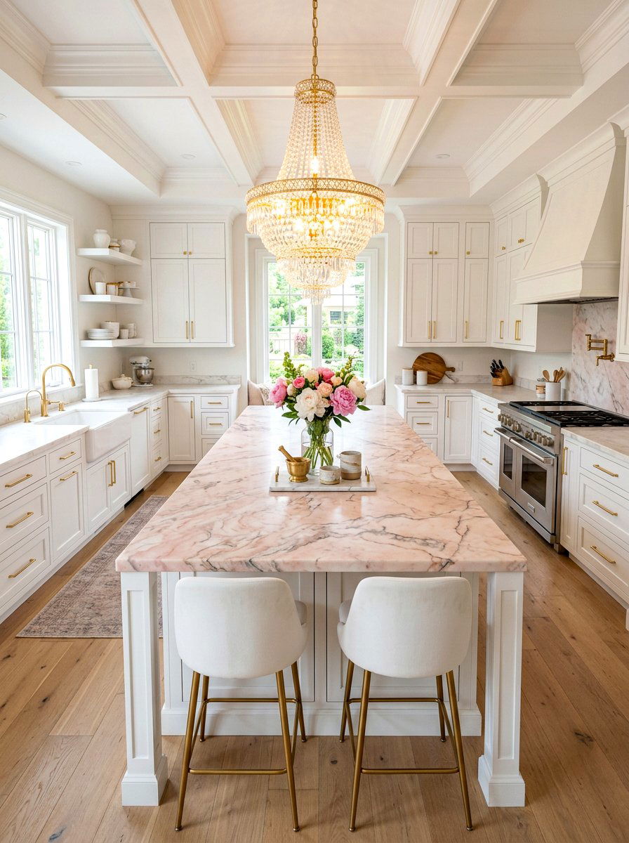 Pink marble countertops - 30 coquette kitchen ideas