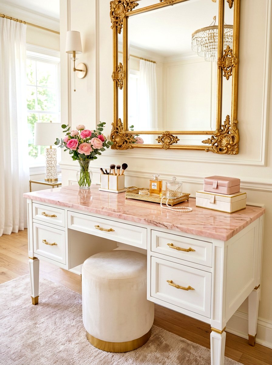 Pink marble top - 30 coquette vanity ideas
