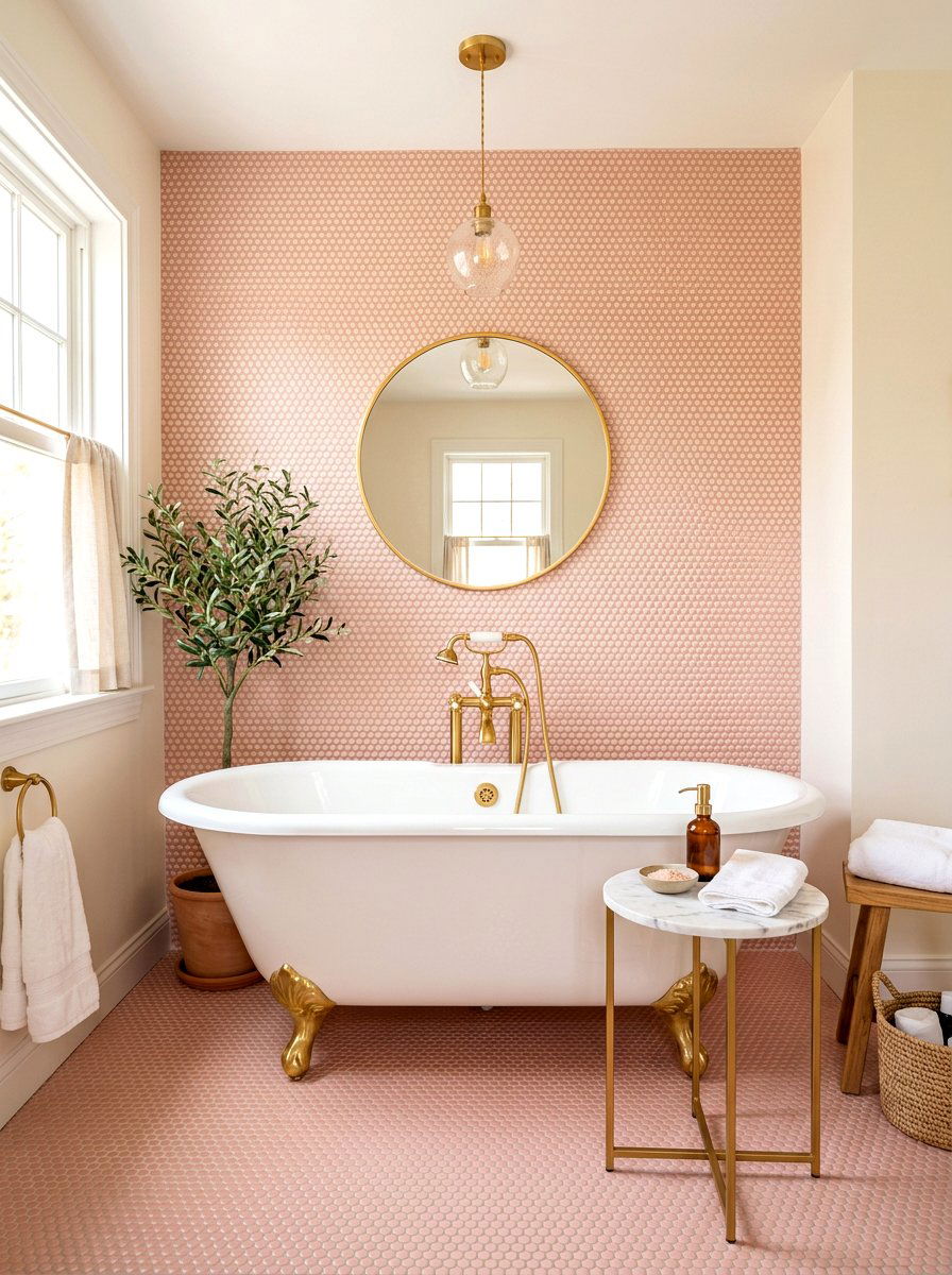 Pink penny tile bathroom - 30 penny tile bathroom ideas