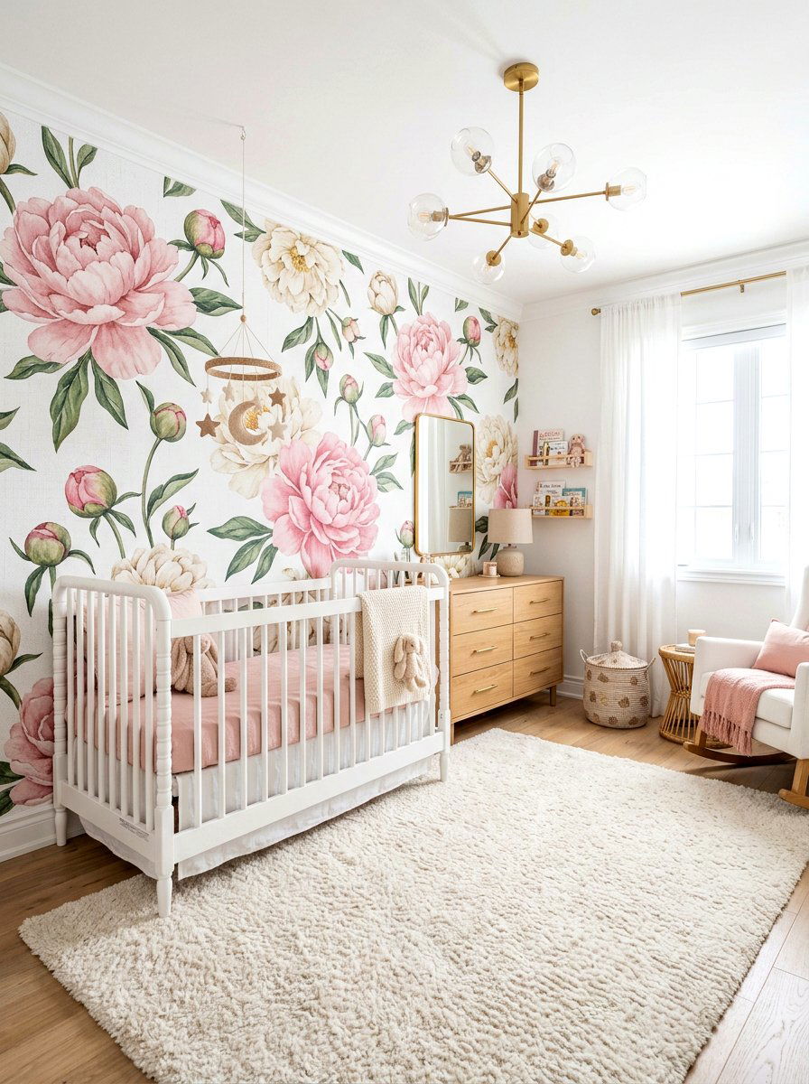 Pink peony nursery wallpaper - 30 floral nursery wallpaper ideas