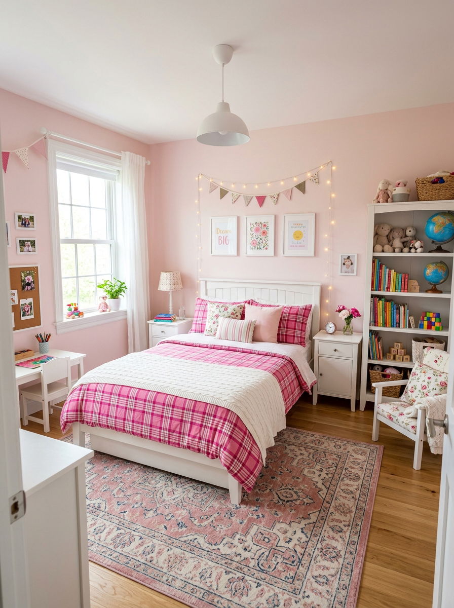 Pink plaid girl bedroom - 30 plaid bedroom ideas
