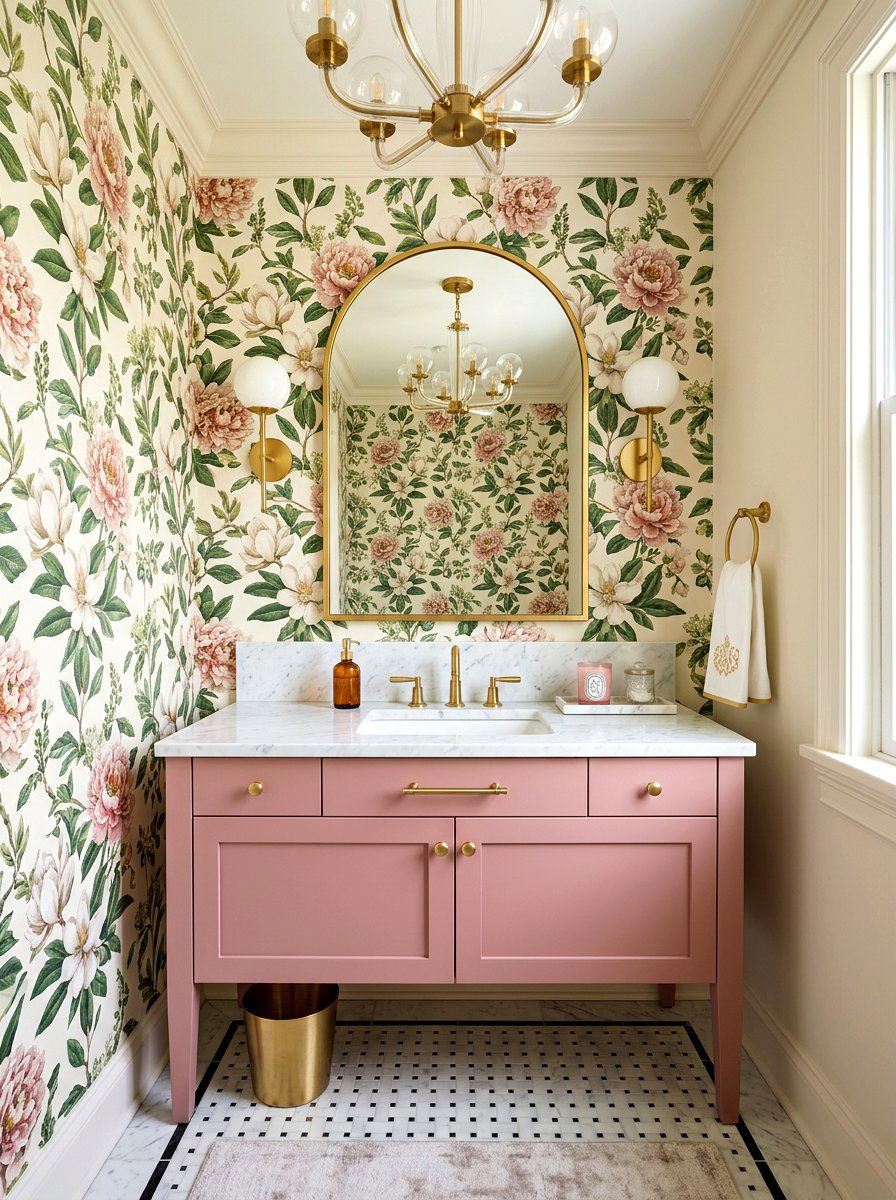 Pink powder room vanity - 30 powder room vanity ideas