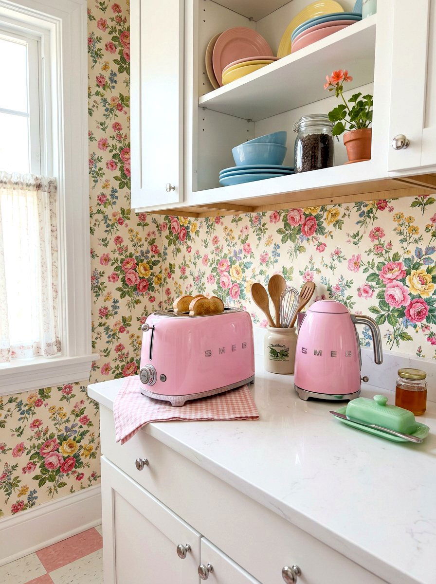 Pink retro toaster - 30 coquette kitchen ideas