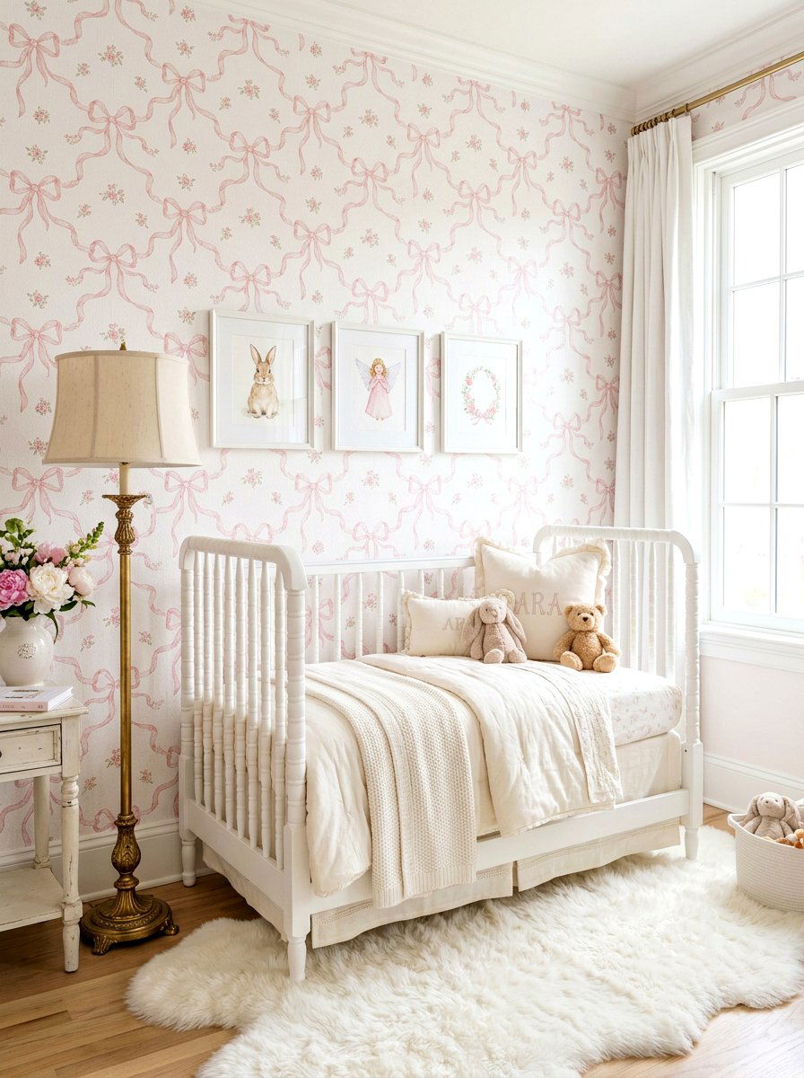 Pink ribbon wallpaper - 30 bow nursery decor ideas