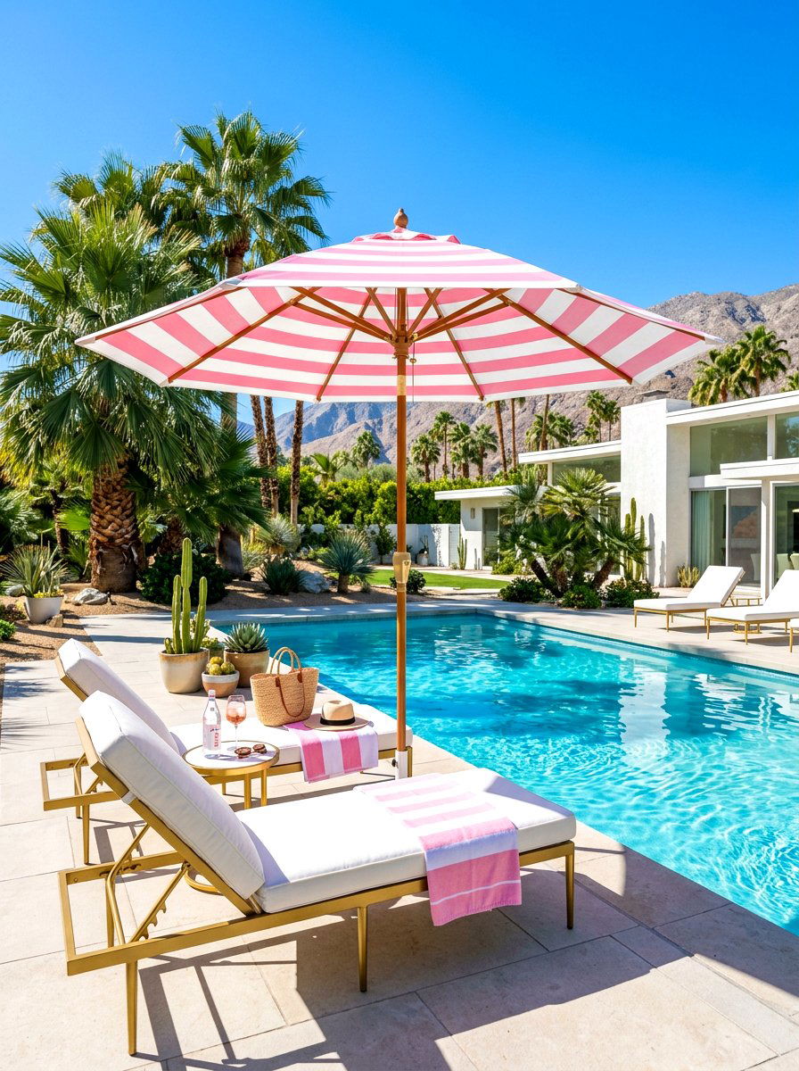 Pink striped patio umbrella - 30 striped umbrella patio decor ideas