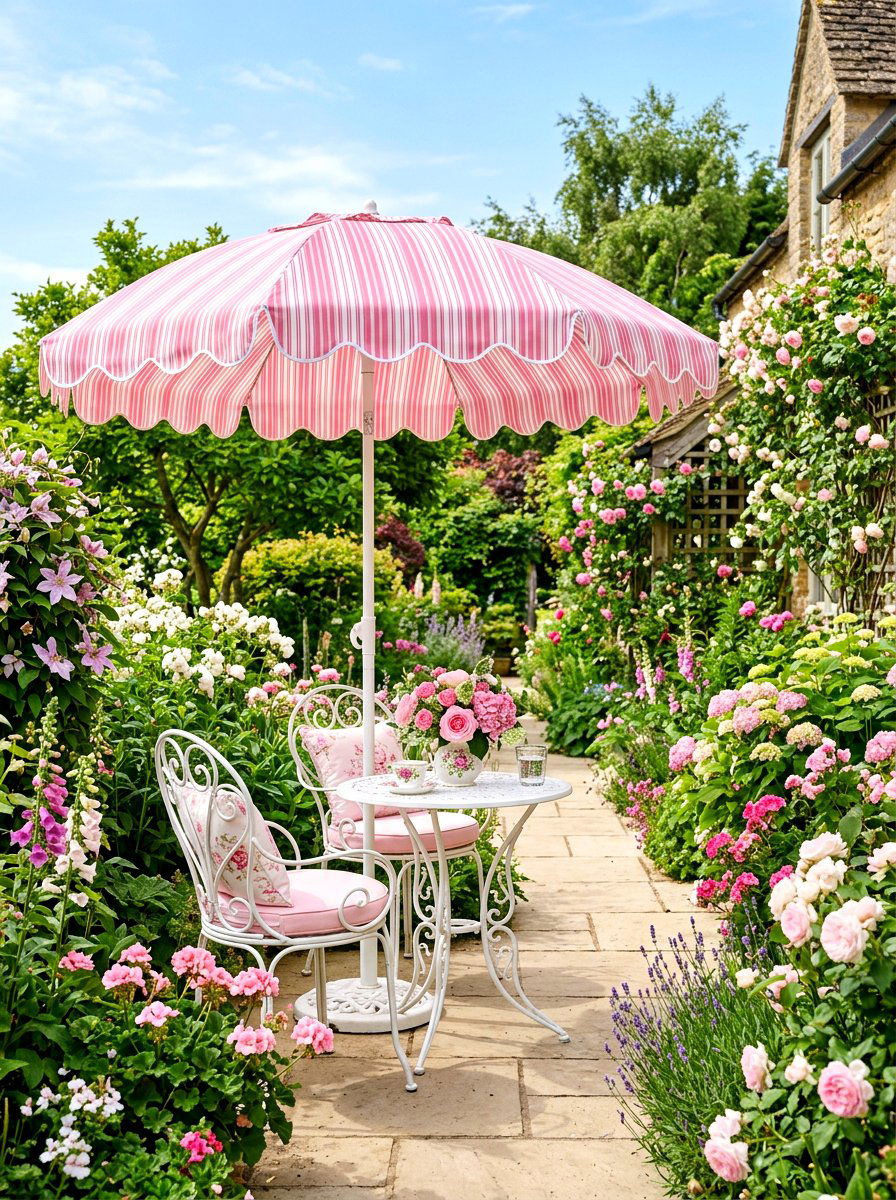Pink striped patio umbrella - 30 striped patio umbrella ideas