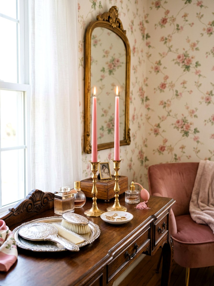 Pink taper candles - 30 coquette vanity ideas