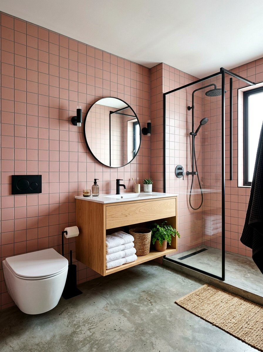 Pink tiled bathroom - 30 mid century bathroom ideas
