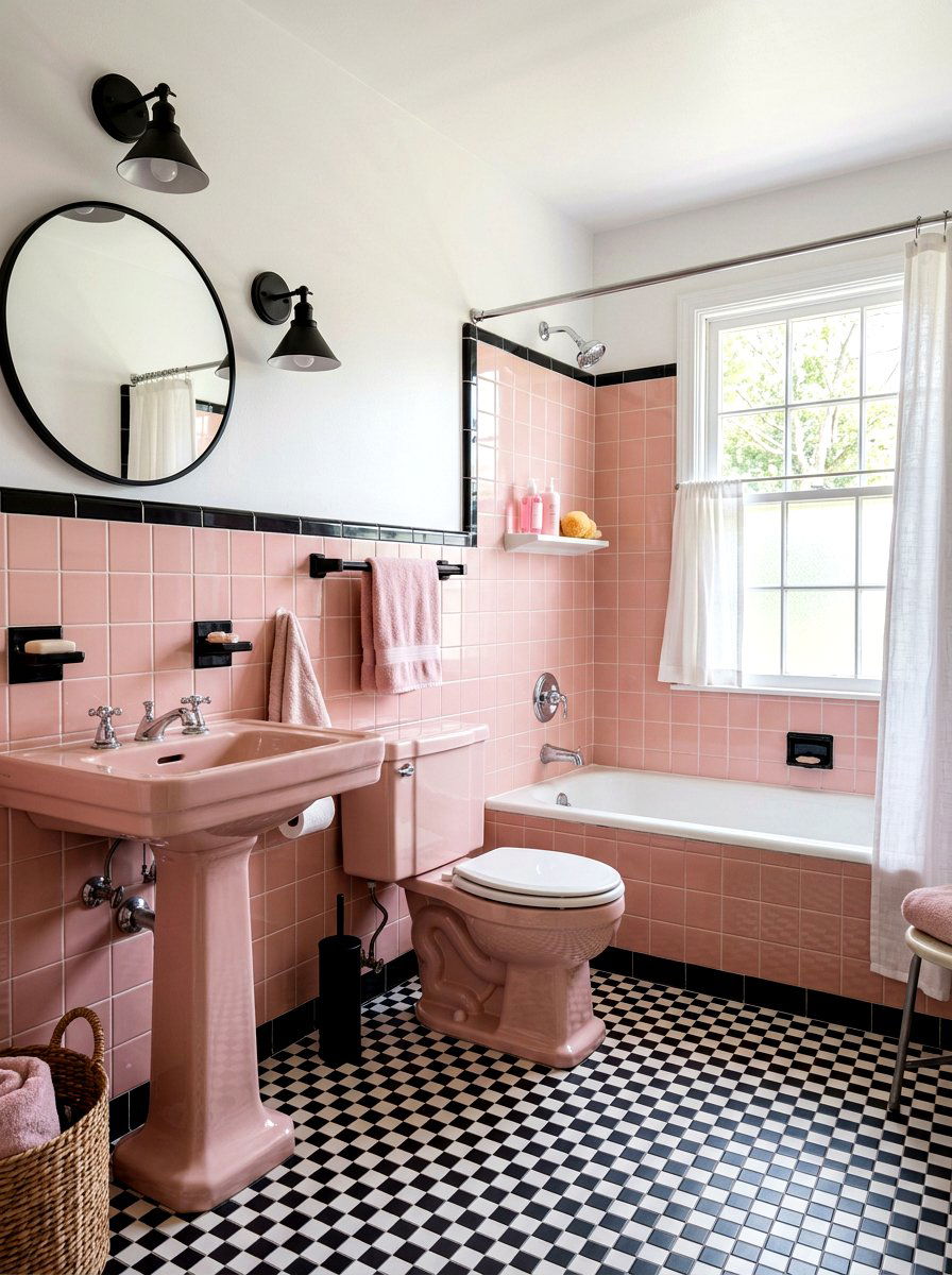 Pink tiled bathroom - 30 retro bathroom ideas