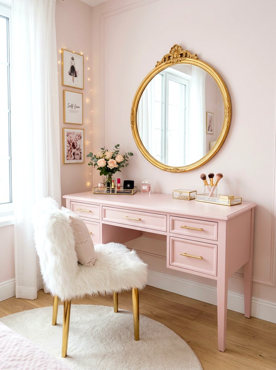 Pink vanity corner - 30 bedroom vanity corner ideas