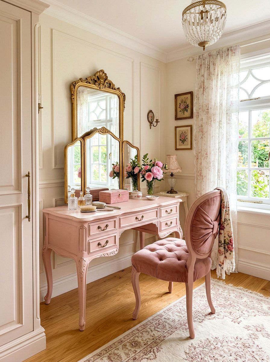 Pink vintage vanity - 30 coquette vanity ideas