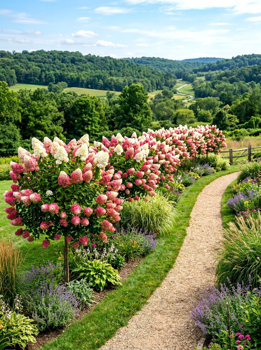 Pinky Winky Tree Line - 30 hydrangea border curb appeal ideas