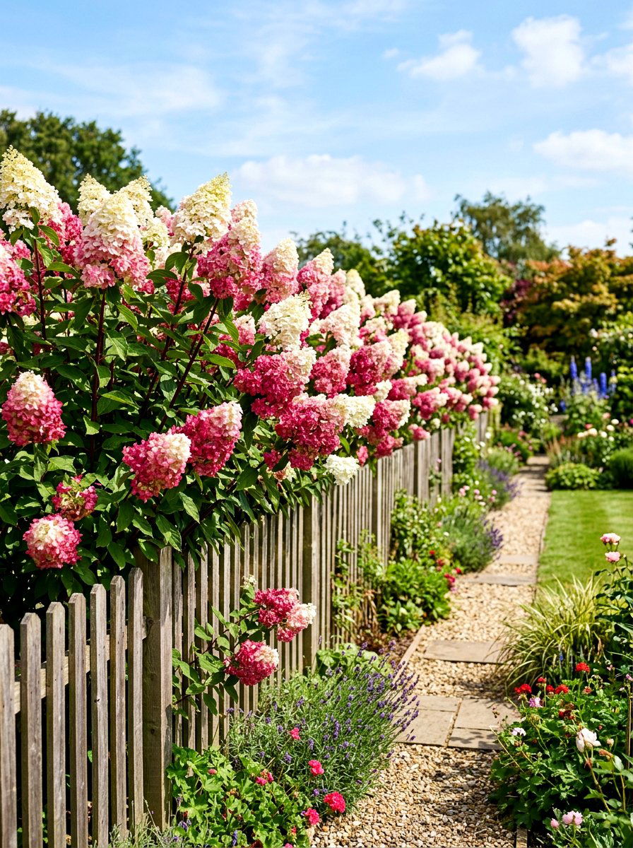 Pinky winky hydrangea bicolor hedge - 30 hydrangea hedge ideas