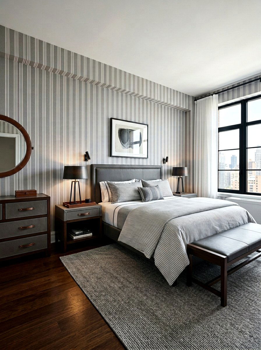 Pinstripe Patterned Bedroom - 30 old money bedroom ideas