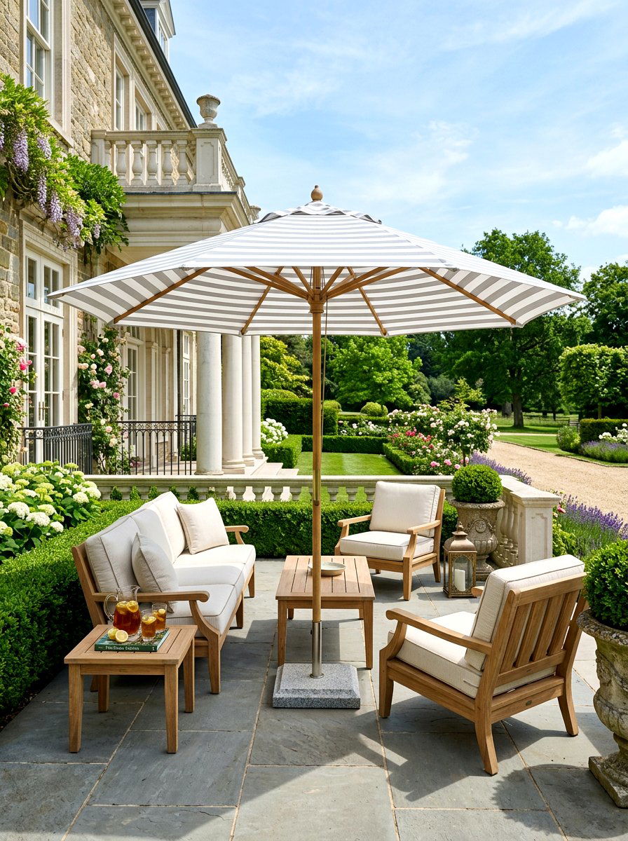 Pinstripe Striped Umbrella - 30 striped porch umbrella ideas