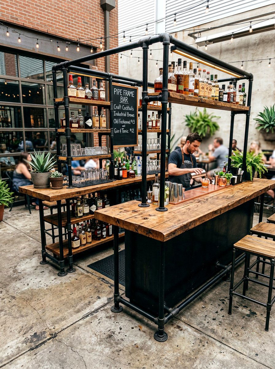 Pipe frame bar - 30 backyard bar ideas
