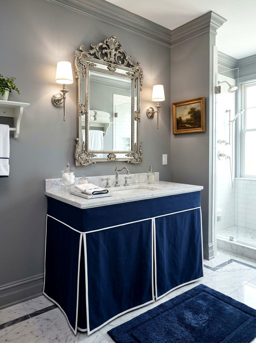 Piped Edge Vanity Fabric - 30 skirted vanity ideas