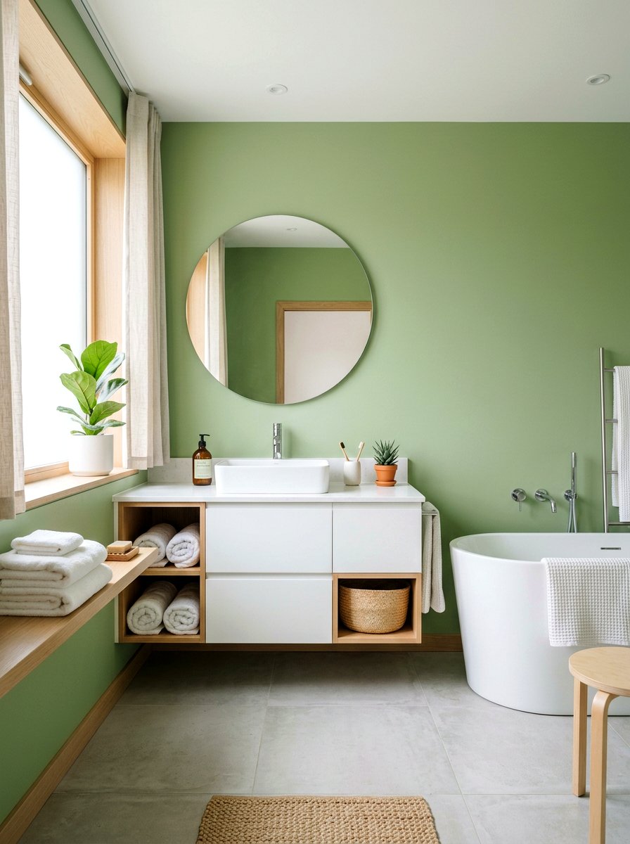 Pistachio Green Minimalist Bathroom - 30 green and white bathroom ideas