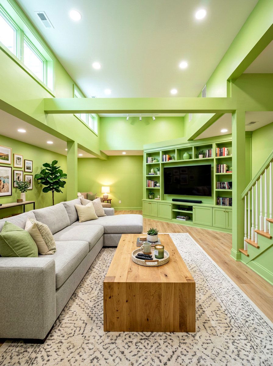 Pistachio green basement - 30 spring color drench ideas