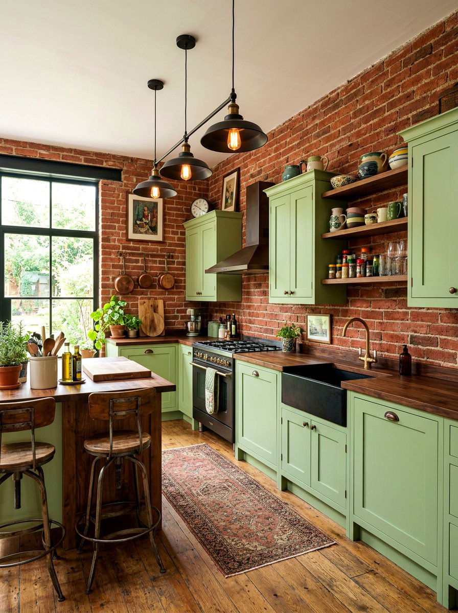 Pistachio kitchen brick backsplash - 30 pistachio kitchen ideas