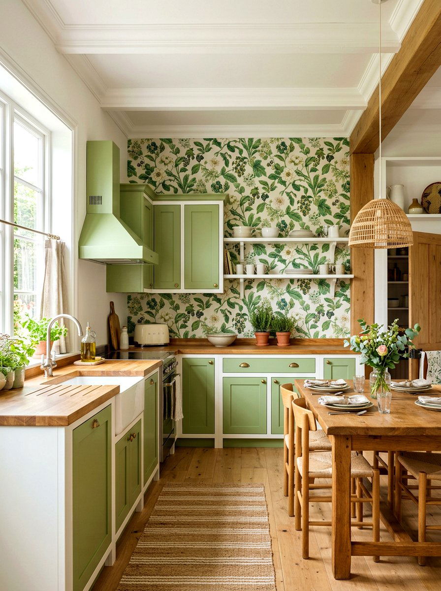 Pistachio kitchen floral wallpaper - 30 pistachio kitchen ideas