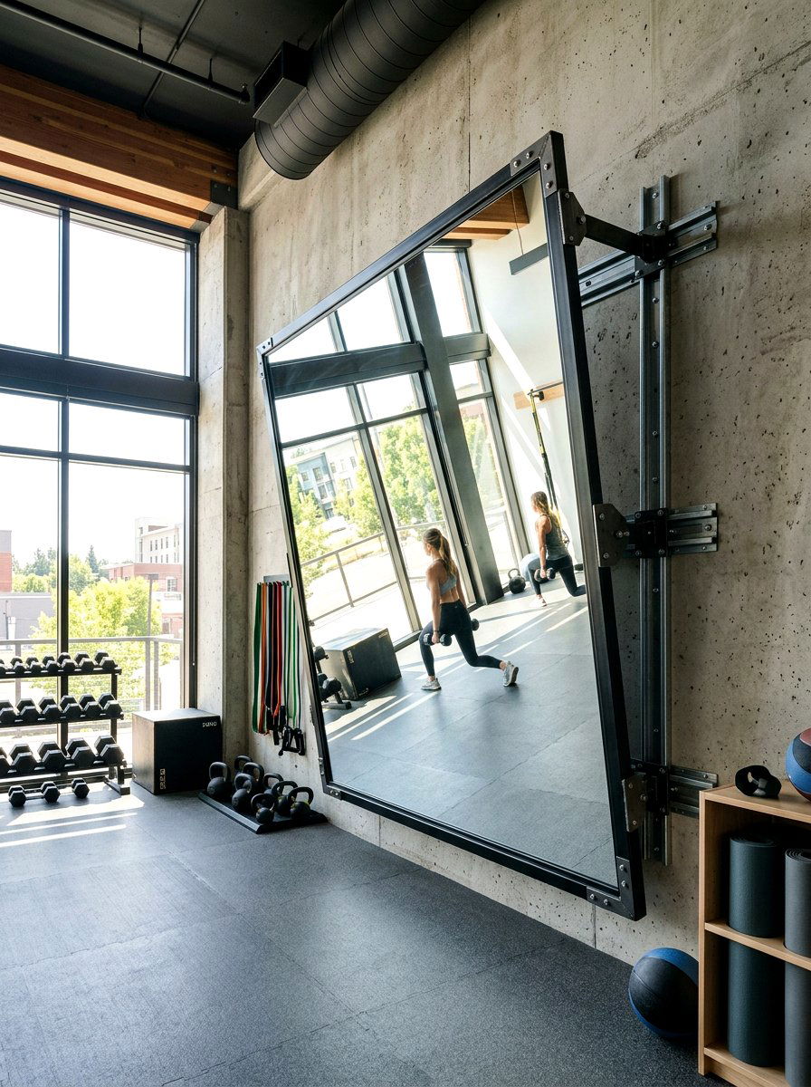 Pivot wall mirror - 30 workout room mirror ideas