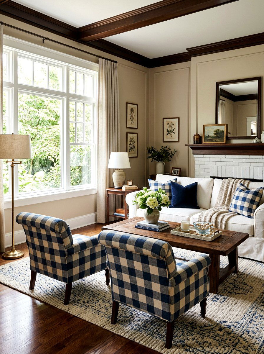 Plaid Accent Living Room - 30 French country living room ideas