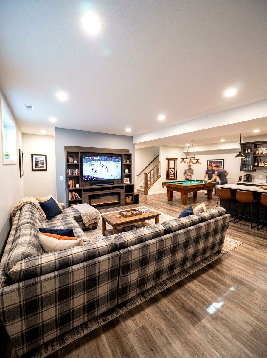Plaid Basement Lounge - 30 plaid decor ideas