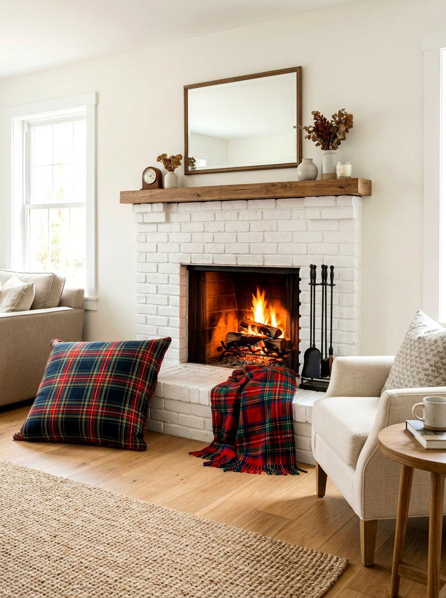 Plaid Fireplace Hearth - 30 plaid decor ideas