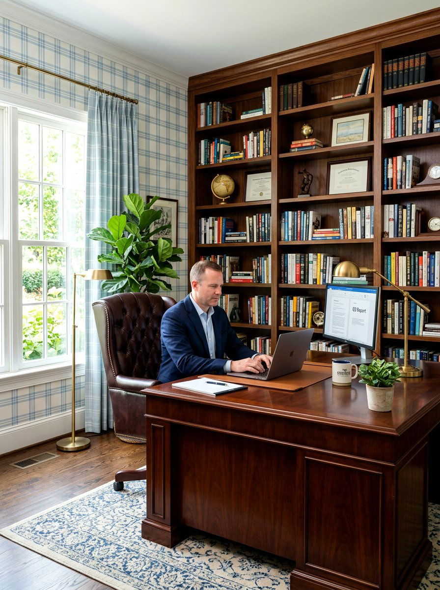 Plaid Home Office - 30 plaid decor ideas