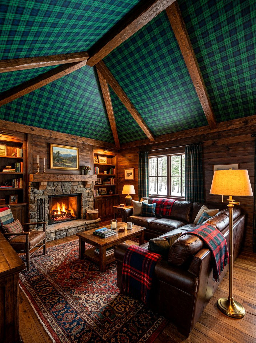 Plaid Pattern Cozy Den - 30 wallpaper ceiling ideas
