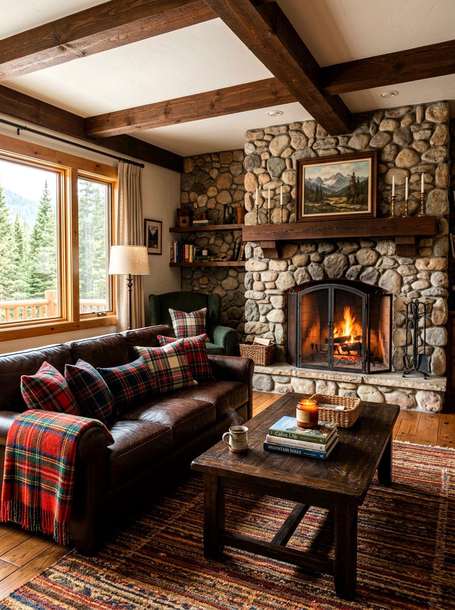 Plaid Pattern Decor - 30 rustic living room ideas