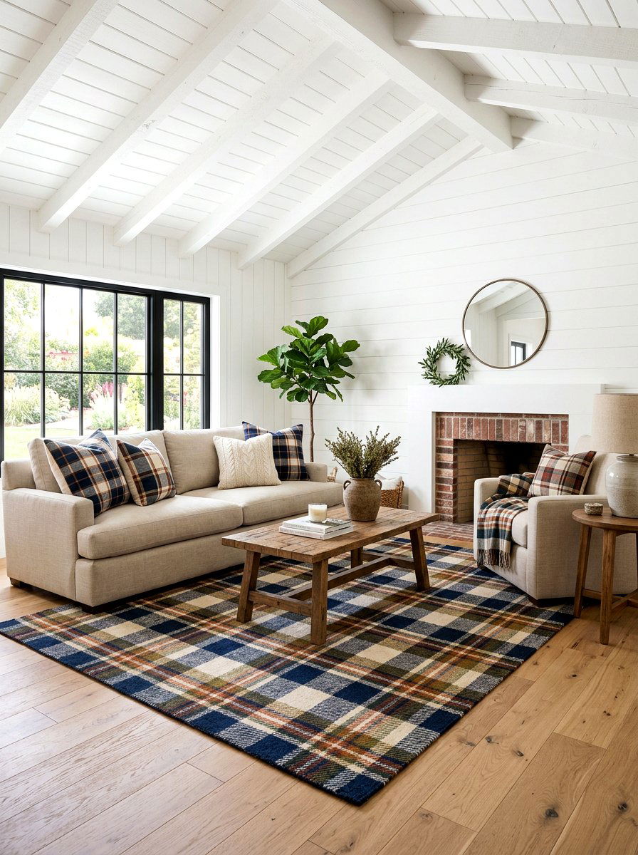 Plaid Pattern Living - 30 winter living room styling ideas