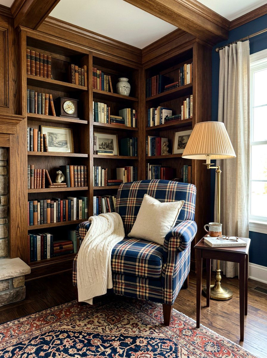Plaid Pattern Nook - 30 moody reader nook ideas