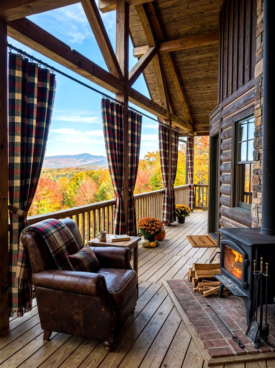 Plaid Porch Cafe Curtains - 30 porch with cafe curtains ideas