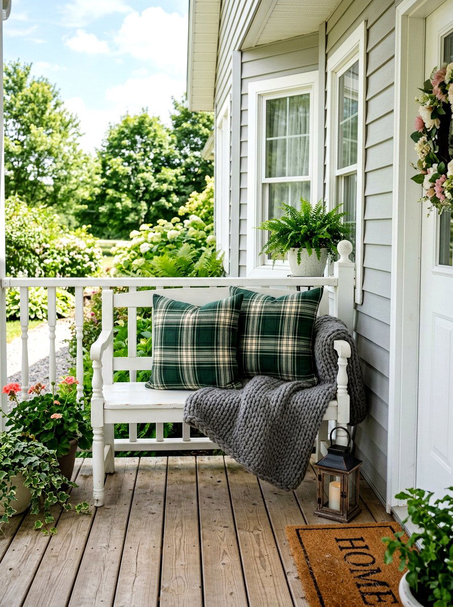 Plaid Porch Pillows - 30 winter front porch ideas