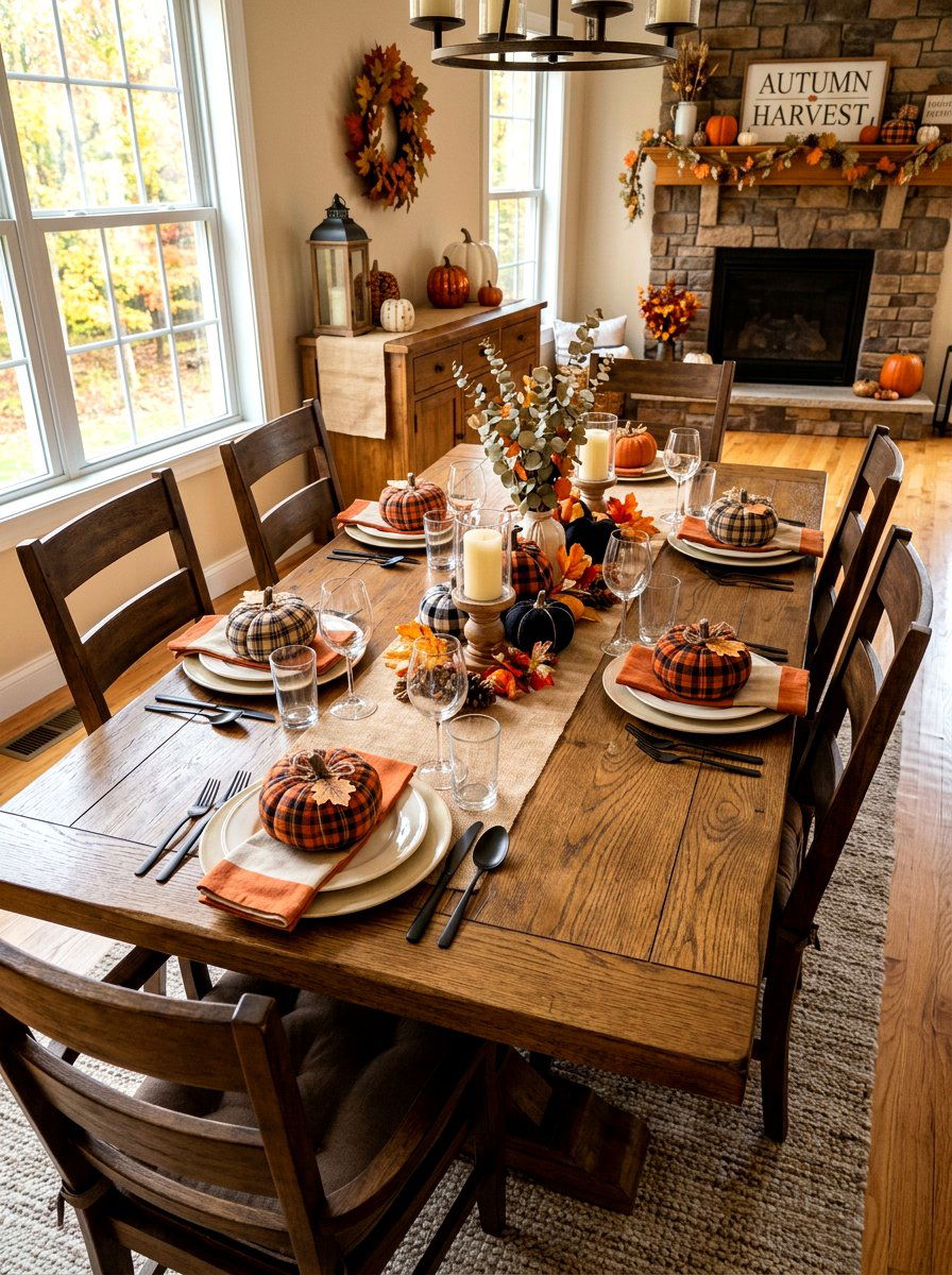 Plaid Pumpkin Dining - 30 pumpkin without pumpkins decor ideas