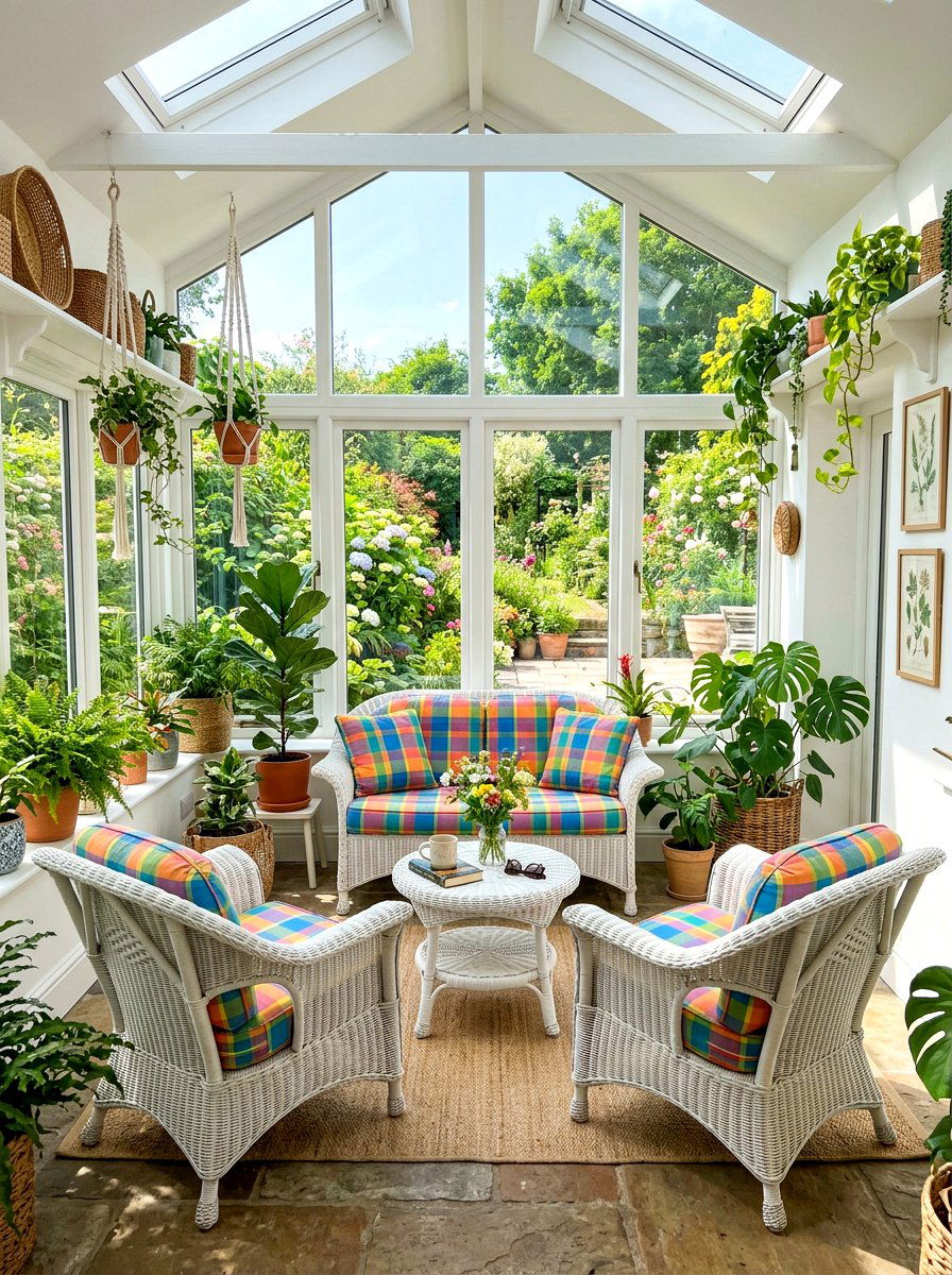Plaid Sunroom - 30 plaid decor ideas