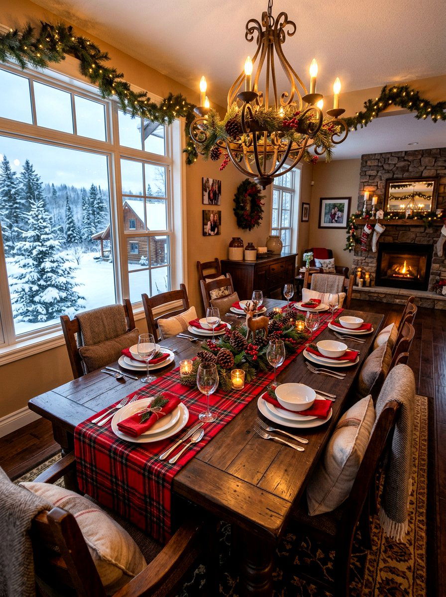 Plaid Table Runner - 30 winter dining table ideas