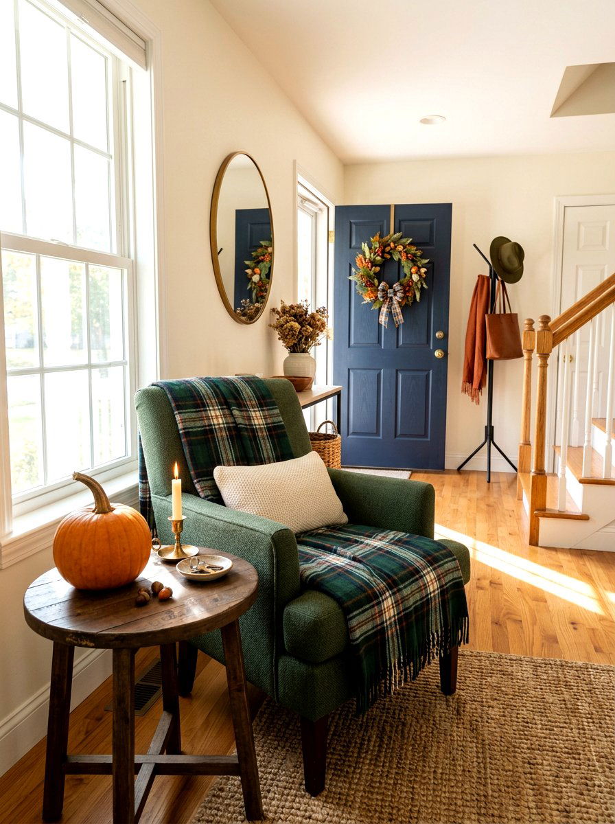 Plaid Throw Blanket - 30 fall entryway decor ideas