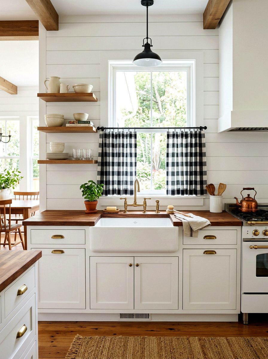 Plaid cafe curtains - 30 kitchen curtain sink ideas