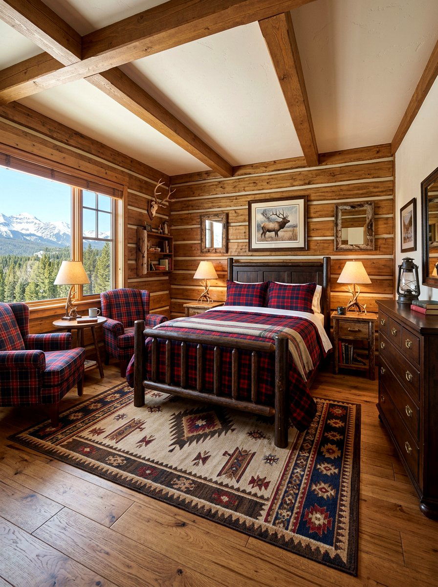 Plaid mountain cabin bedroom - 30 mountain cabin bedroom ideas