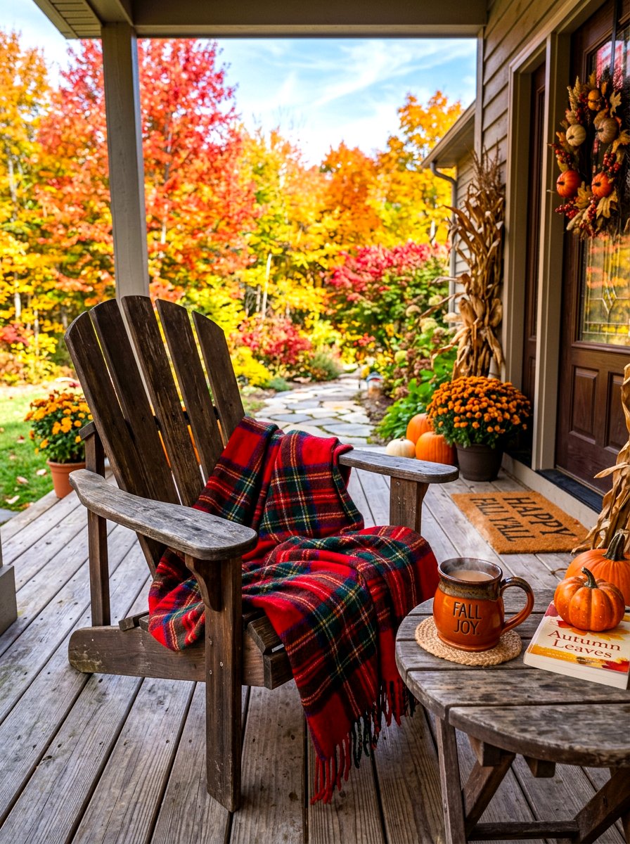 Plaid throw blankets - 30 country porch decor ideas