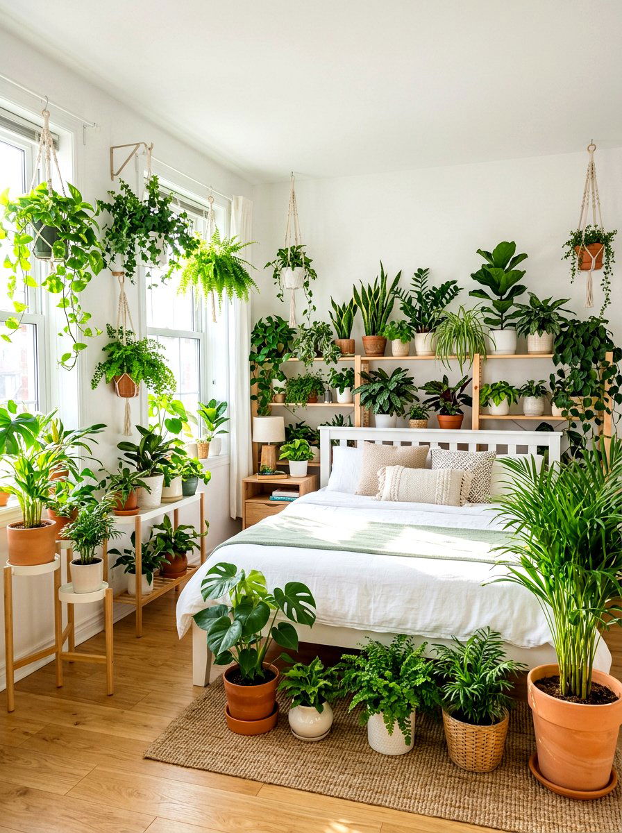 Plant Filled Bedroom - 30 aesthetic bedroom ideas