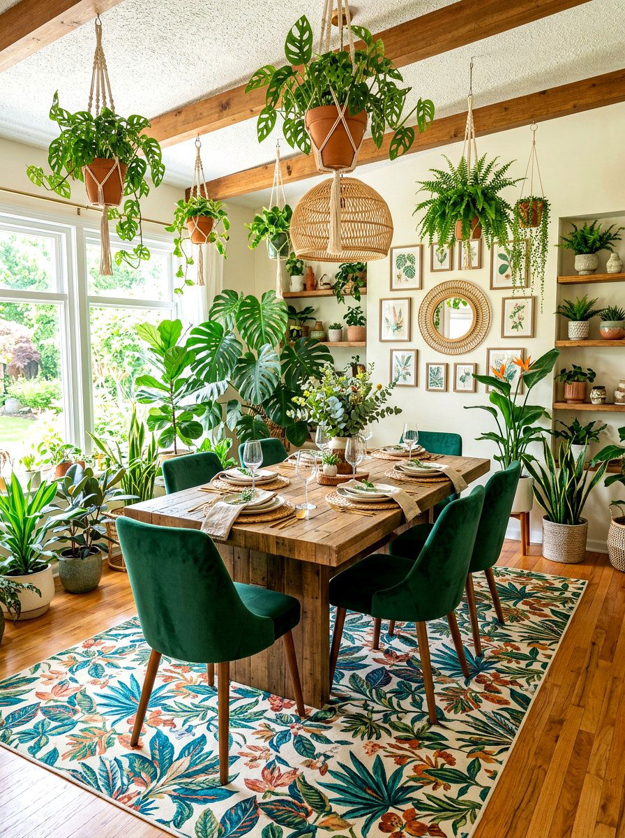 Plant Filled Boho Dining Room - 30 boho dining room ideas