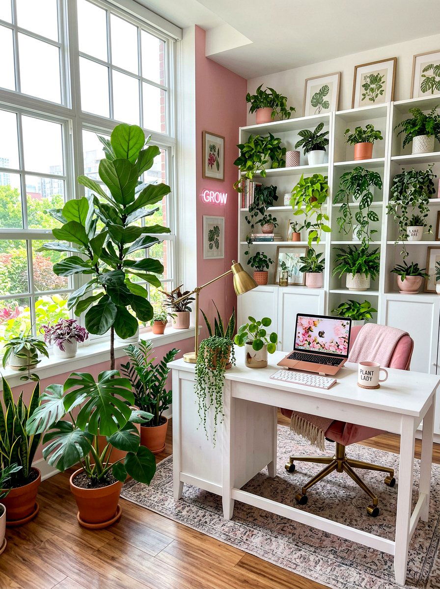 Plant Home Office - 30 feminine office ideas