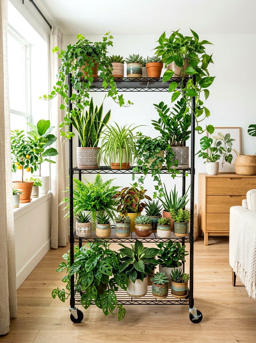 Plant Stand Rolling Cart - 30 bedside cart storage ideas