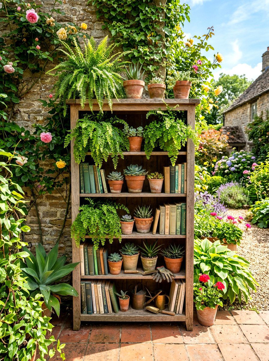 Plant filled bookshelf - 30 bookshelf spring styling ideas